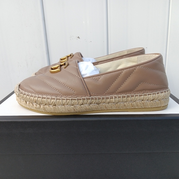 NEW GUCCI DOUBLE GG LOGO ESPADRILLES MARMONT MATELASSE LEATHER SZ 35 - Picture 8 of 14